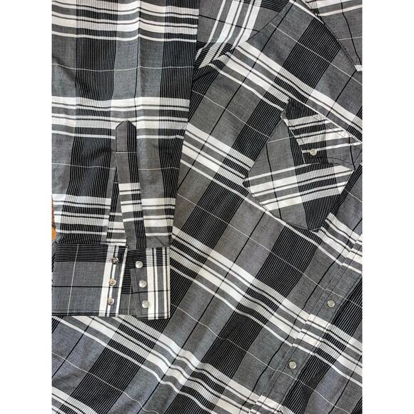 Mens Ely Cattleman 2XL Tall Black White Plaid Snap‎ Button Up Lightweight Shirt - Picture 3 of 7